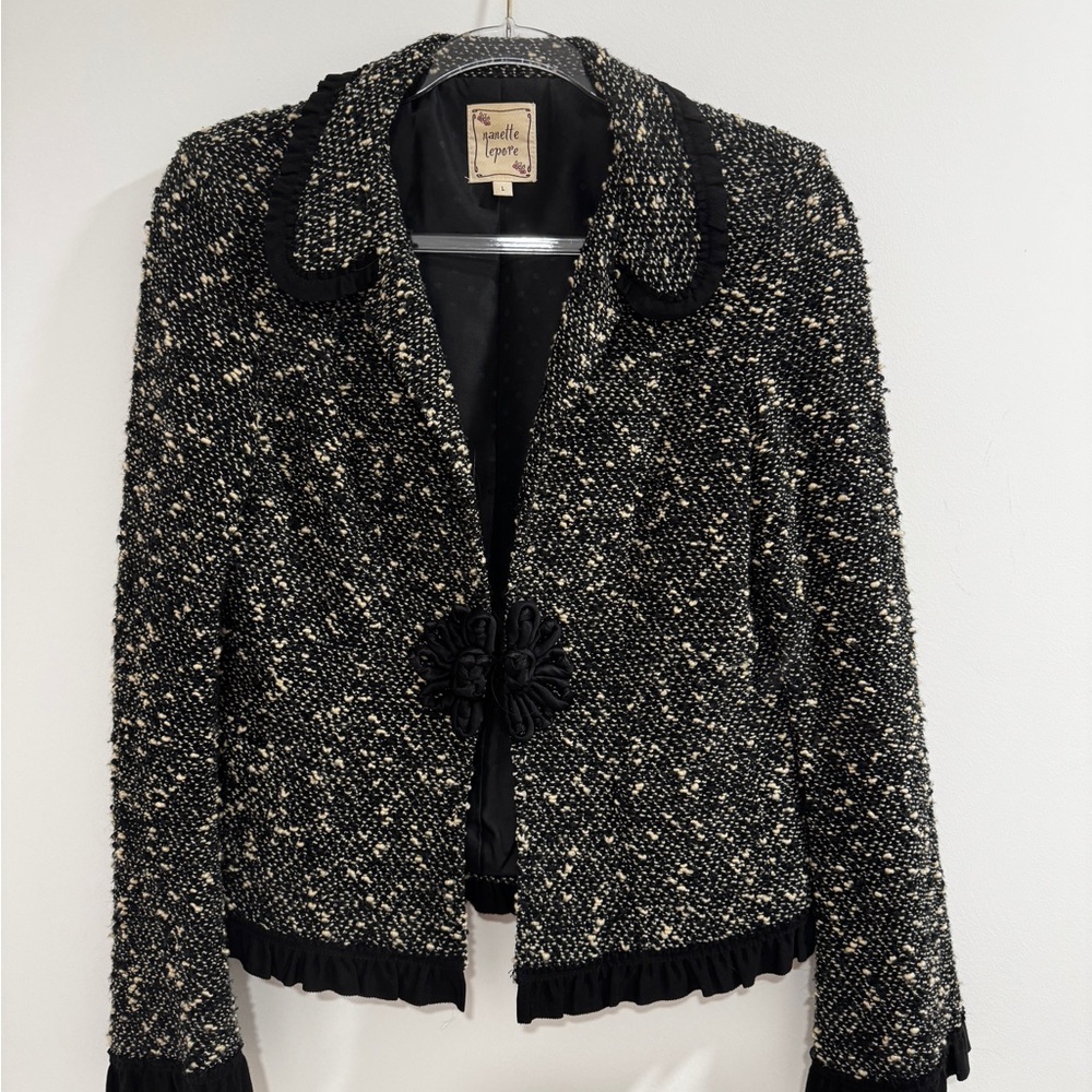 Vintage Black & White Tweed Jacket Nanette Lepore  size L